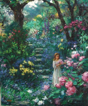 Flores Painting - chica en camino floral